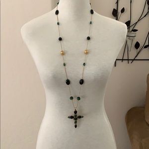 NWOT  Long Gold Bejeweled Cross Necklace